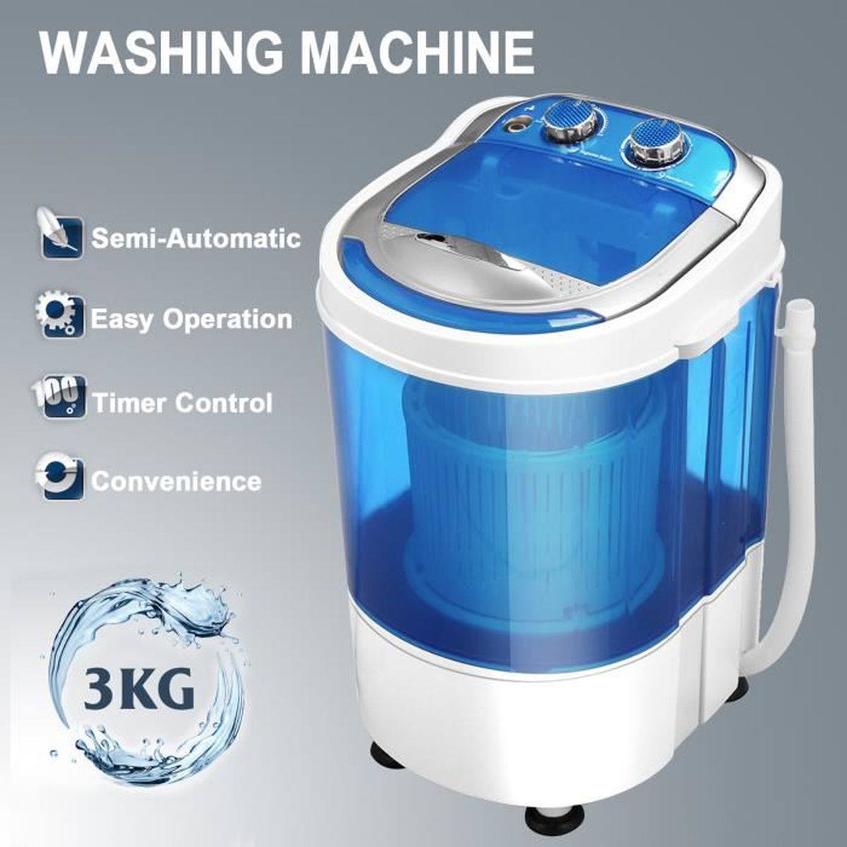 UBonheur Machine à Laver Portable 3KG Mini Machine à laver avec sèche