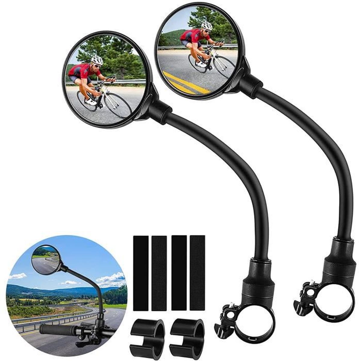 vélo de course Rétroviseur de Vélo 2 Pièces 360°Miroir Vélo Guidon Ajustable Rotatif Réglable pour guidon de 22 à 32 mm vélo de montagne vélo électrique mobylette