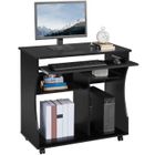 Bureau Informatique Yaheetech - Noir - Avec Roulettes et Grand Support Clavier Coulissant - 80x48x76 cm