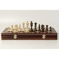 Superbe jeu d'échecs en bois CONSUL 48 cm / 19 pouces. Échiquier décoratif avec ornements brûlés et pièces pondérées du tournoi No5 