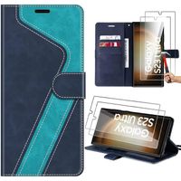 Coque pour Samsung Galaxy S23 Ultra, Bleu, Protection Folio en Cuir PU à motif avec Fentes pour Cartes et Support (pas pour S23)