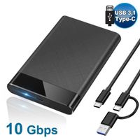 Boîtier Disque dur Externe 2,5'' - USB 3.1 Gen2 - SATA HDD et SSD de 7/9.5mm - Haute Vitesse à 10Gbps avec Cable USB-C vers USB3.1