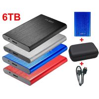Disque Dur Externe HDD 2.5" USB 3.0 SATA Portable Stockage 6TB 6To Bleu Métal avec Sac Étui de Protection