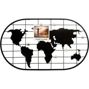 PORTE PHOTO Porte-photo carte du monde en métal - Noir - 60 x 35 cm - Plus de 10 photos