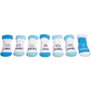 COFFRET CADEAU TEXTILE XX Small 36-1E-011 Chaussettes Bébé Jours de la semaine Set de 7 paires Taille 0-6 mois Blanc et bleu Coton polyester et élasthanne