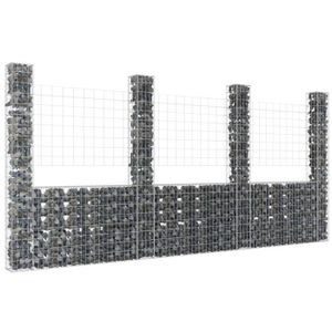 CLÔTURE - GRILLAGE Mur de gabions - SWEET - Panier de gabion en forme de U avec 4 poteaux Fer - Dimensions 380x20x200 cm
