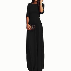 Maxi Robe De Soiree Cocktail Longue Noire Uni Chic Femme Fille Col