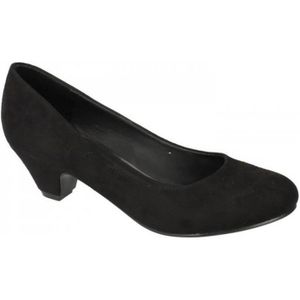Femmes en Cuir Noir Slip-Sur Chaton Talon Bas Confortable Cour Bout Pointu Travail Chaussures 2-7 