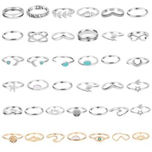 BAGUE - ANNEAU ONESING 38 Pcs Knuckle Rings for Women Stackable Rings Set Girls Bohemian Retro Vintage Joint Finger Rings Hollow Carved Flowers
