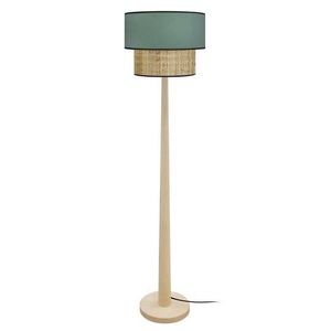 LAMPADAIRE THOR B-Lampadaire droit bois  naturel Abat-jour: cylindre tissu vert 1 ampoule E27 urbain P40xD40xH162cm