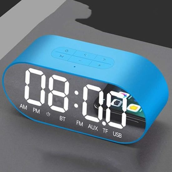 Miroir Haut-Parleur Bluetooth Réveil - Radio Rechargeable Avec Subwoofer Et Affichage Numérique