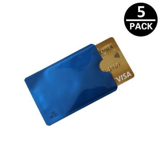 1 étui bleu de protection anti piratage carte bancaire sans contact RFID