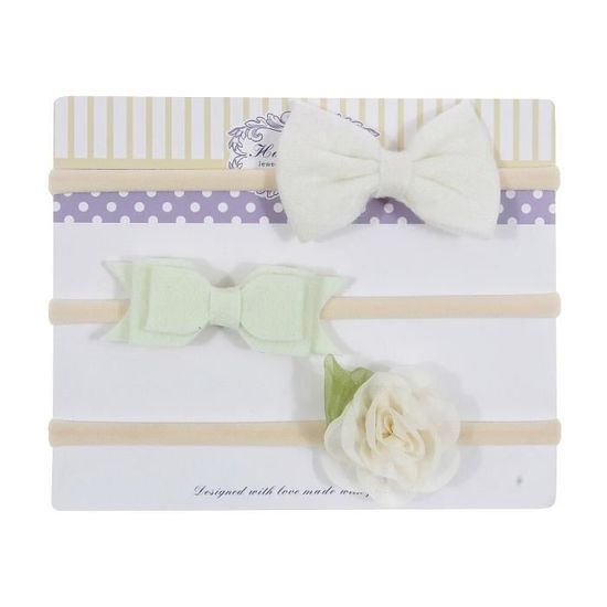 Lot de 3 pièces Bandeau à nœud en nylon pour bébé Nouveau né bandeau rond avec noeud papillon