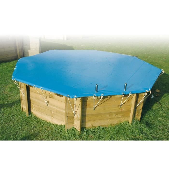 Bâche d'hiver et sécurité pour piscine bois UBBINK - Octogonal 430cm - PVC 550g/m2 - Conforme norme NFP 90-308