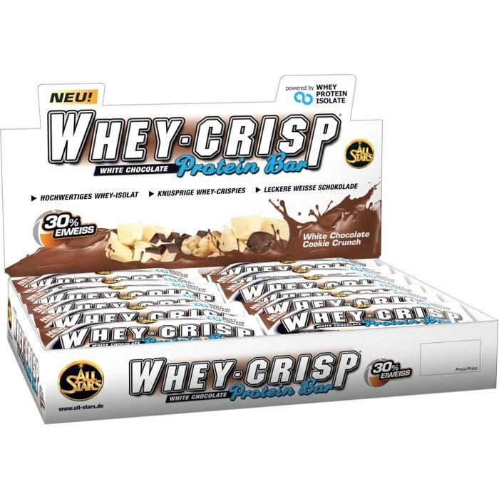 All Stars Whey Protein-Crisp Bar 24 x barres de 50g de chocolat blanc Cookie Crunch