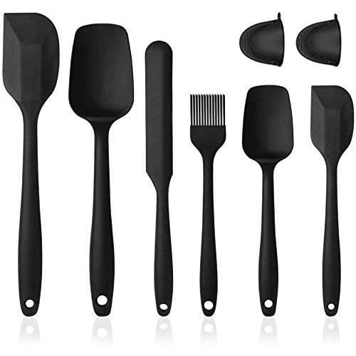 Ustensile De Cuisine Silicone Noir Spatule Tefal Patisserie Set De 6 Avec 2 Mitaines De Support De Pot En Silicone, Ustensiles En Si