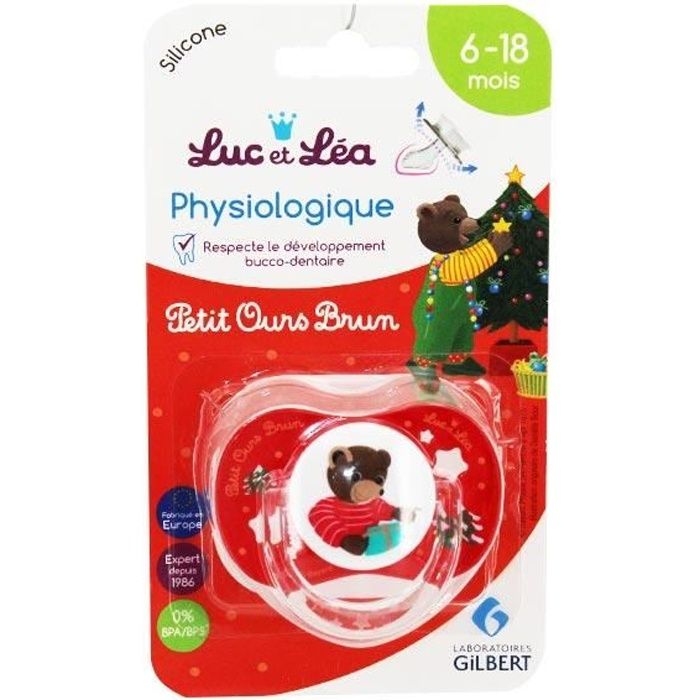 Luc et Léa Sucette Physiologique Petit Ours Brun Noël +6m