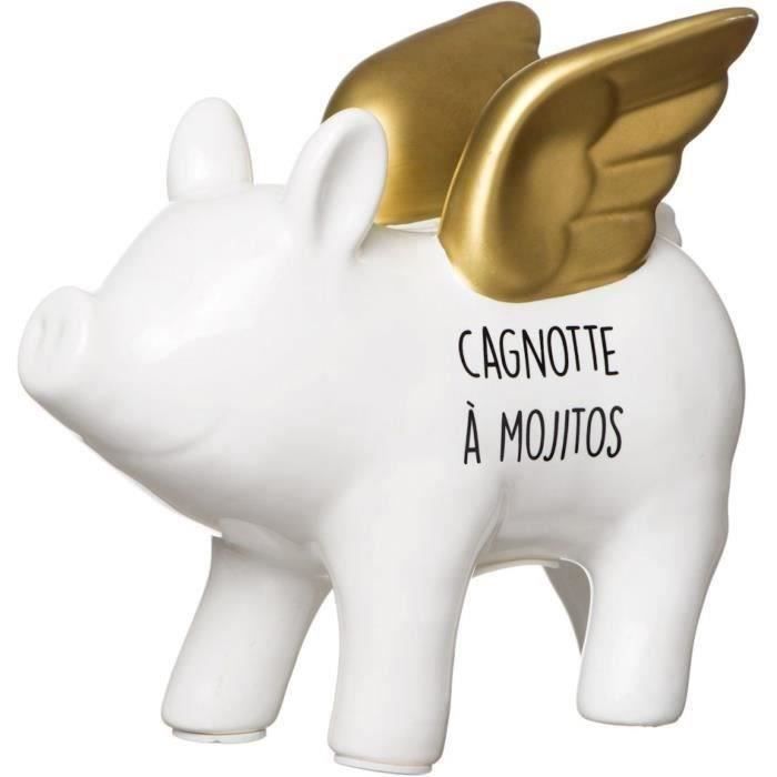 Les Vilaines Filles 38-VF-032 Tirelire Cochon licorne Cagnotte à mojitos Blanc et doré Porcelaine H15 x 9,5 x 16,5 cm