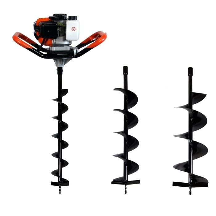 Tarière thermique 52 cm3 + mèches 100, 150, 200 mm