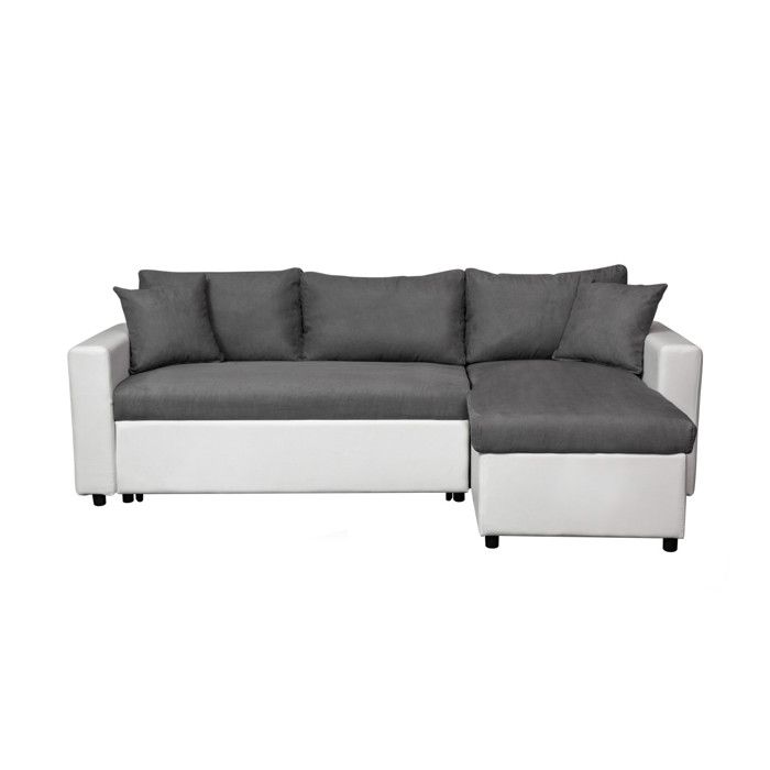 Canapé d'Angle Convertible et Réversible Maria Blanc / Gris avec coffre de rangement