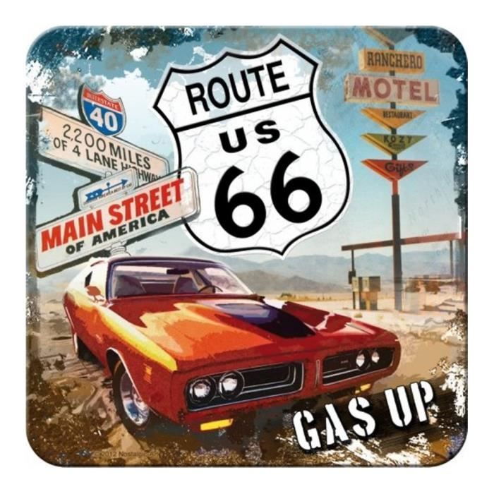 dessous de verre pontiac et logo route 66 en metal 9x9cm deco bar