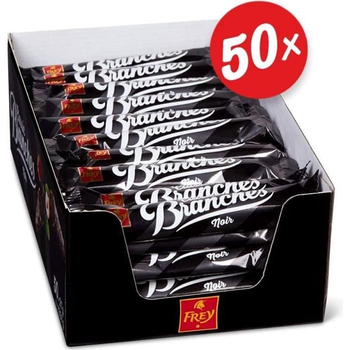 Branches Classic Barres de chocolat noir - Présentoir de 50 Snacks fourrées à la crème de noisettes - Fabriqué en Suisse - Lot de 50