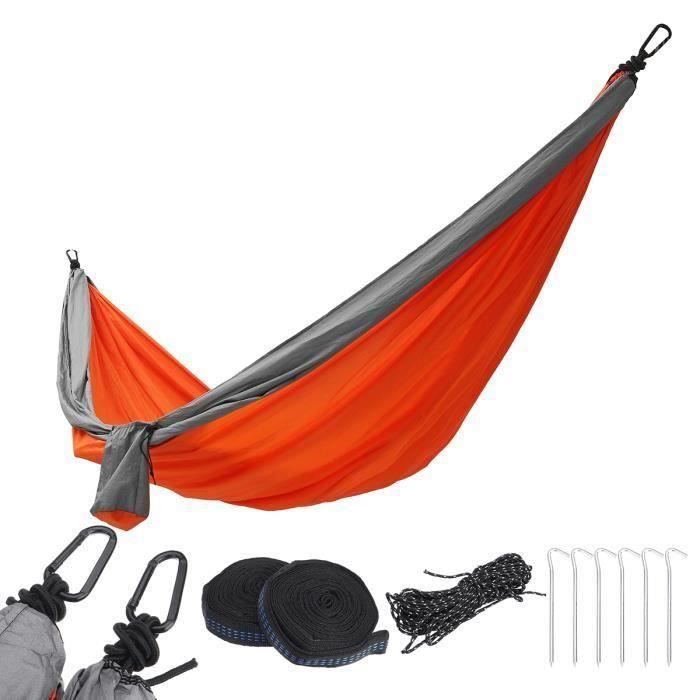 Hamac 2 Personnes 300x200cm Toile Nylon 210T Pour Patio Camping Jardin Orange WYK30222