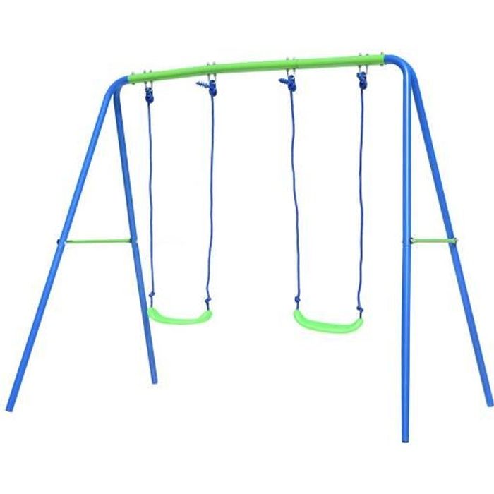 Balançoire d’Extérieur Portique de Jardin pour Enfant +3 Ans Cadre en Métal Double Outdoor Toys 220x138x182 cm Siège 45 Kg