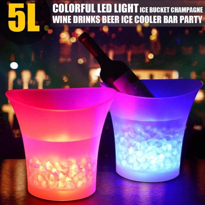 Seau à glace LED à changement de couleurs 5 l Grande capacité Champagne Vin Boisson Bière Seau pour KTV Party Bar Maison Mariag 783