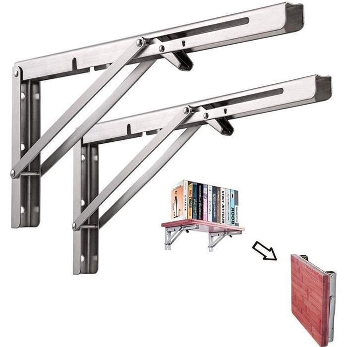 Equerre Pliable, 2 Pcs Support d' étagères Pliants en Acier Inoxydable, Support Pliant, Console Equerre, Tablette Pliante Murale Pou