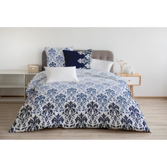 Housse de Couette 3 Pièces - 100% Coton 57 Fils - 2 Personnes 240x260 cm - CREVECOEUR Bleu royal Blanc
