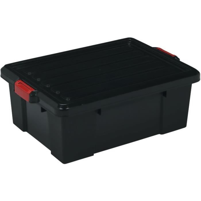IRIS OHYAMA Lot de 3 boîtes de rangement avec fermeture clic - Power Box - SK-230 - Plastique - Noir - 25 L - 59 x 38, 5 x 18 cm