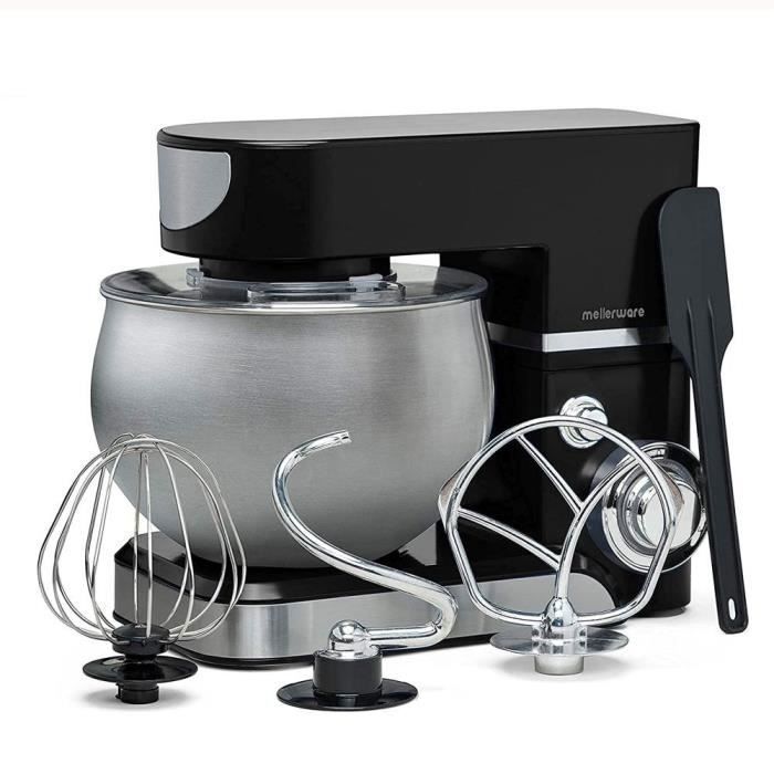 Mellerware - Robot Pâtissier Twist! 1000 W - Mélangeur Electrique Cuisine - Professionnel Multifonctionnel - 5L - 6 Vitesses - Noir