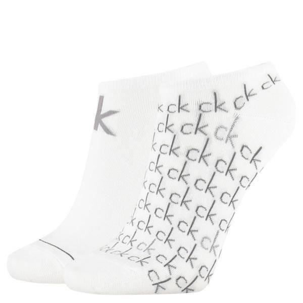 CALVIN KLEIN Lot 2 paires de socquettes Femme MicroCoton REPEAT LOGO Blanc