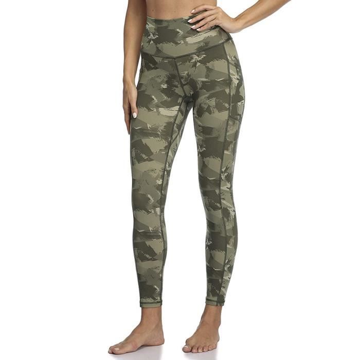 Pantalon de yoga taille haute sport pour femmes Leggings imprimés camouflage Vêtements de sport de poche Vert