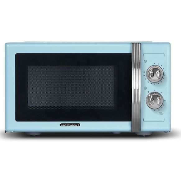 SCHNEIDER - SMW23VMBL - Micro ondes gril Vintage - 23 litres - 6 niveaux de puissance - Plateau tournant (27cm) - Bleu