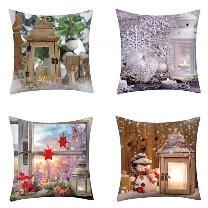 A 4PCS Taie d'oreiller Noël série Bonhomme de neige,Coton Doux en Lin Couvre-Lit Taie d'oreiller Canap¨&