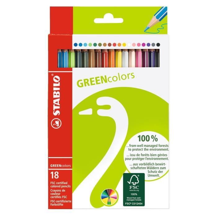 STABILO Etui carton de 18 crayons de couleur Grenncolors
