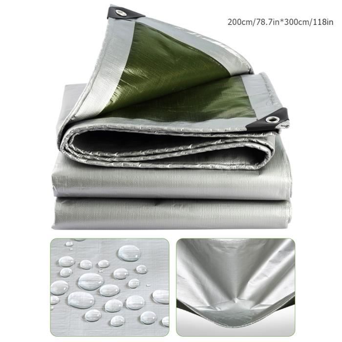 Bâche imperméable de feuille de bâche imperméable de couverture extérieure de camping - 100% imperméable et UV a protégé - 2mX3m