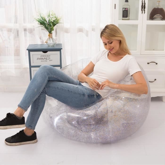 TEMPSA 110x85cm Pouf Paresseux Sac de Haricot Gonflable PVC Étanche Transparent argent