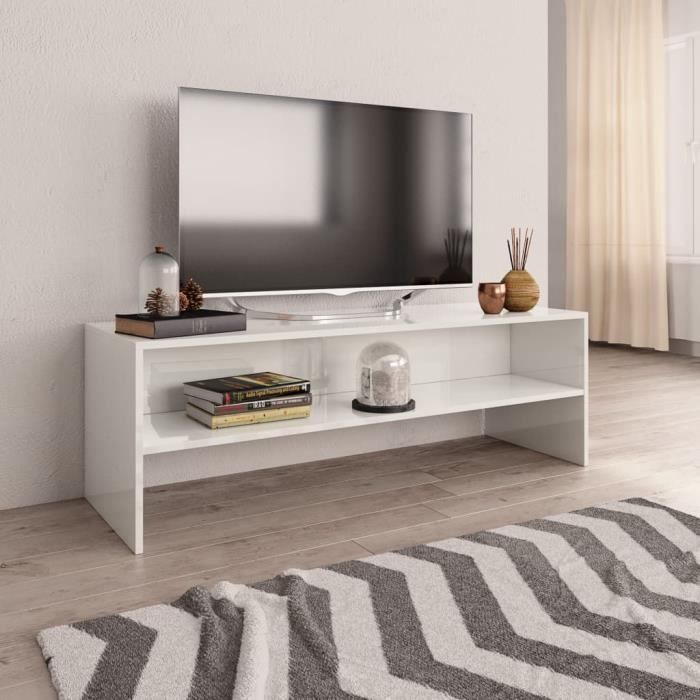 SUCR Meuble TV Blanc brillant Matériaux de montage inclus 120 x 40 x 40 cm Aggloméré
