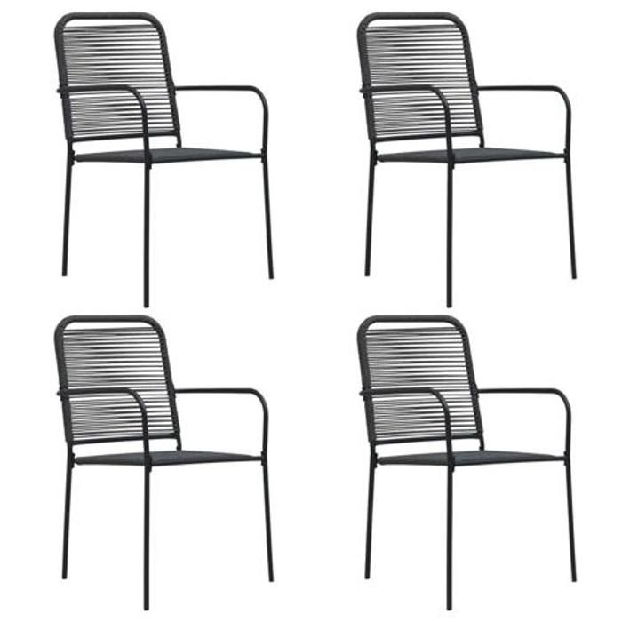 chaises de jardin 4 pcs corde en coton et acier noir