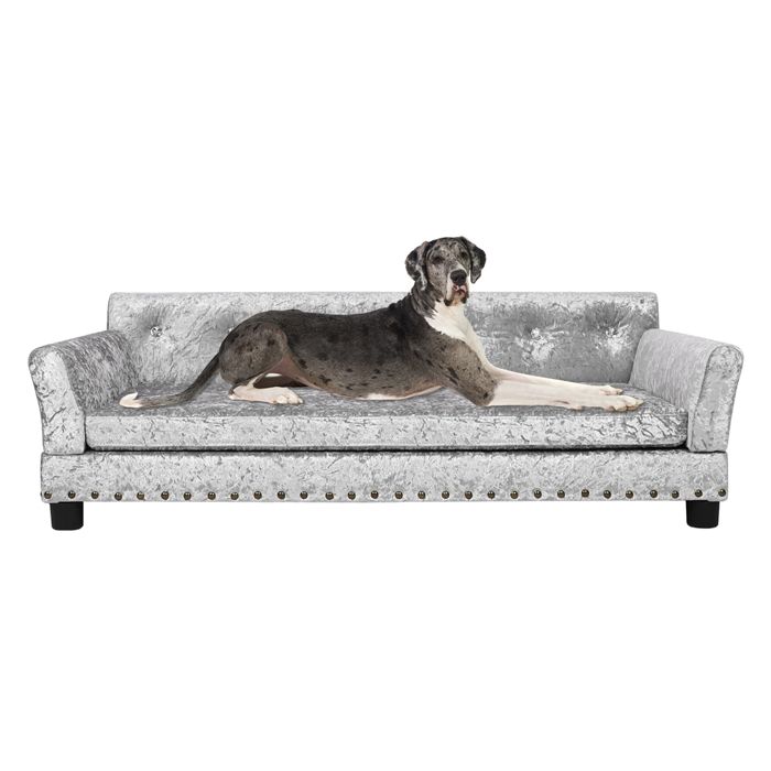bingopaw canapé pour chien grande taille lit surélevé de luxe déhoussable xxl en bois - fauteuil chien en cuir 120x74x40cm