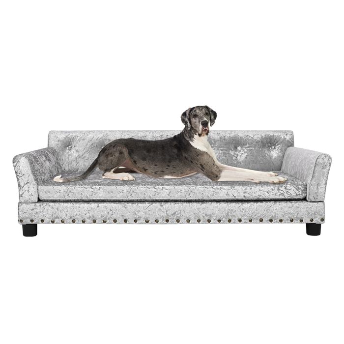 Meilleurs prix pour BingoPaw Canapé pour Chien Grande Taille Lit Surélevé de Luxe Déhoussable XXL en Bois - Fauteuil Chien en Cuir 120x74x40cm