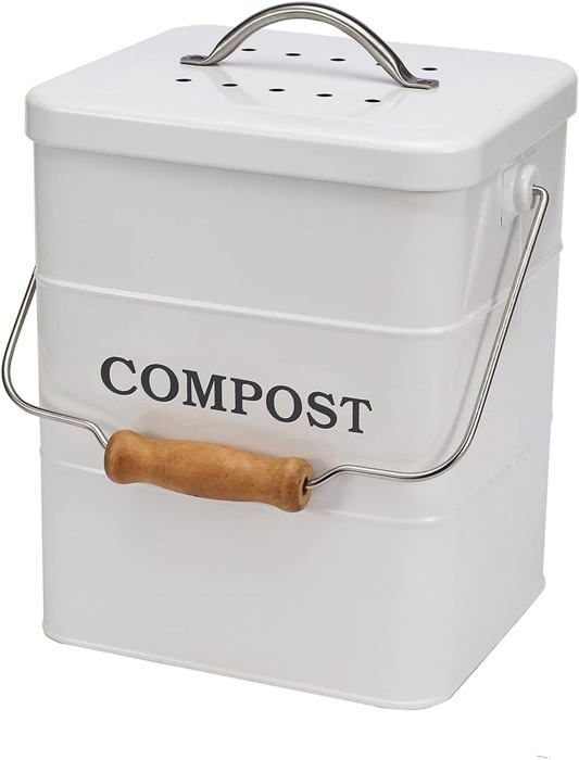 Poubelle Compost Cuisine 6L PTMS - Avec Couvercle Accrochable Et Grille - Lavable Lave-vaisselle, Anti-odeurs - Beige