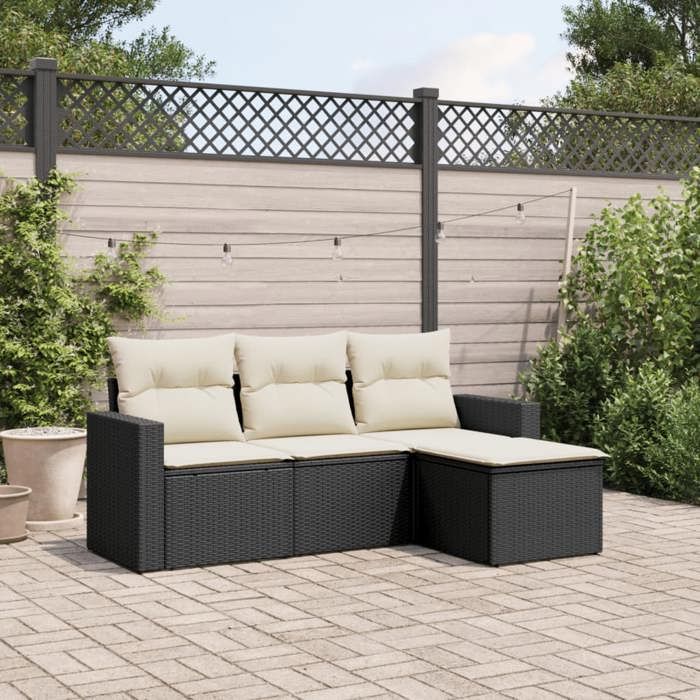 Lemon Salon bas de jardin 4 pcs - avec coussins - noir résine tressée - 655x62x69 cm 3218856