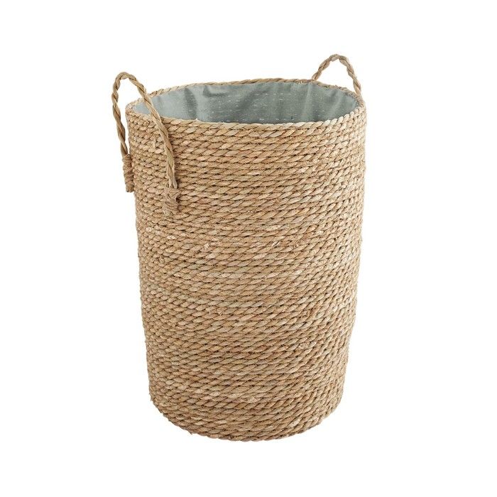 Panier à Linge - Box and Beyond - 40 x 40 x 50 cm - Jacinthe deau naturelle - Polycoton Bleu - Fermeture élastique - Poignées
