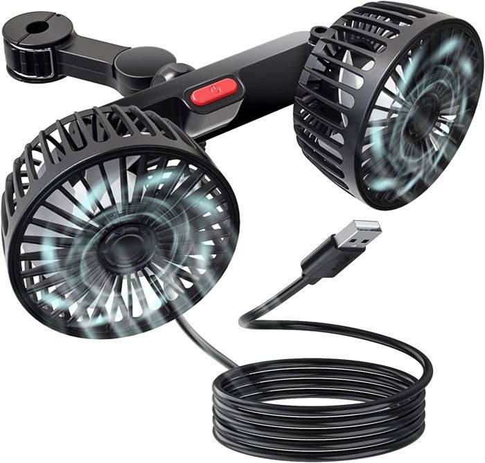 Ventilateur de voiture à double tête - NOBRAND - 5 V 2 A - 3 vitesses - Réglable - Noir - Nobrand