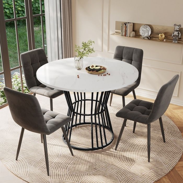 Ensemble table à manger avec 4 chaisestable de salle à manger ronde de 100 cmchaises de salle à manger en velours gris foncé