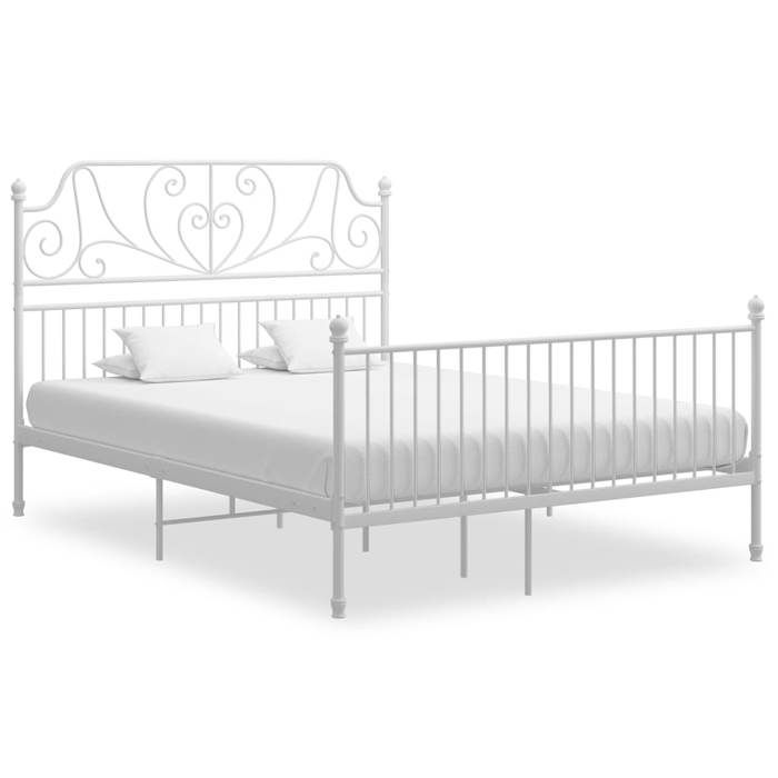 Cadre de lit double et tête de lit-Lit adulte contemporain-sans matelas-blanc 140x200 cm métal BDMF00426034620